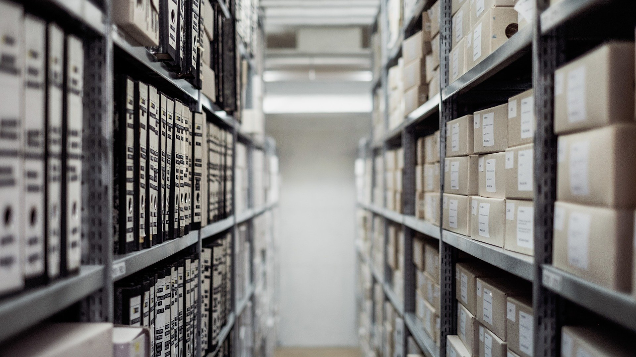 Boxes on shelves.